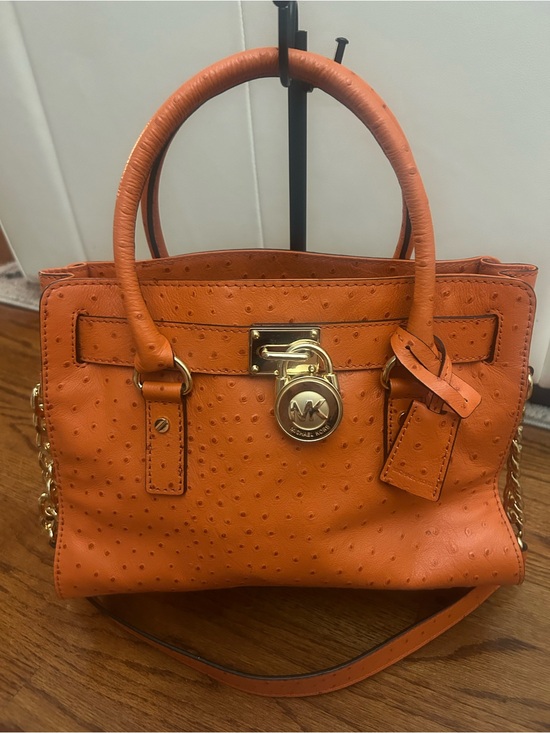 Michael Kors Handbags - Michael Kors Orange Leather Satchel with Gold Hardware and MK Lock
